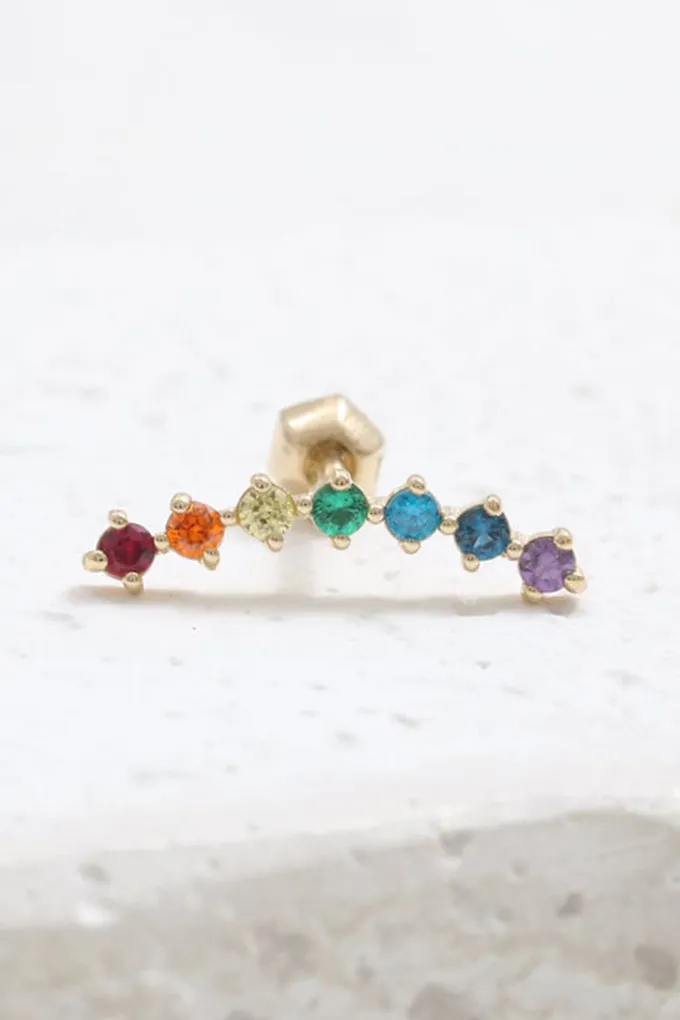 14K 18K Solid Gold Rainbow Cz Curved Bar Ear Stud Cartilage Tragus Helix Barbell Piercing