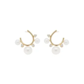 14k Graduated Pearl & Prong Diamond Front to Back Circle Hoops