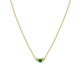 14k Mixed Prong Emerald & Diamond Trio Necklace