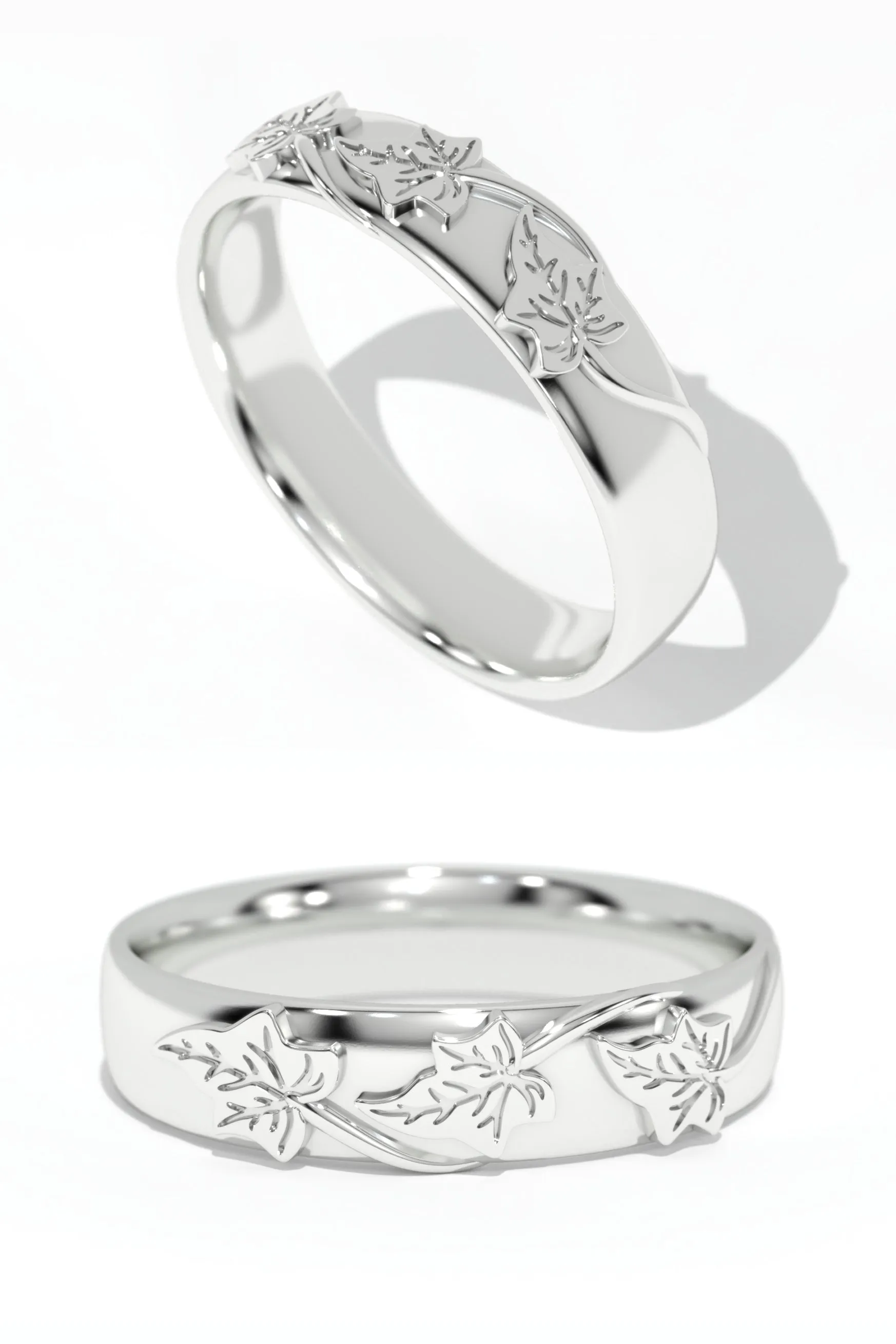 3 instalments payment plan: Men's wedding band, ivy leaves ring