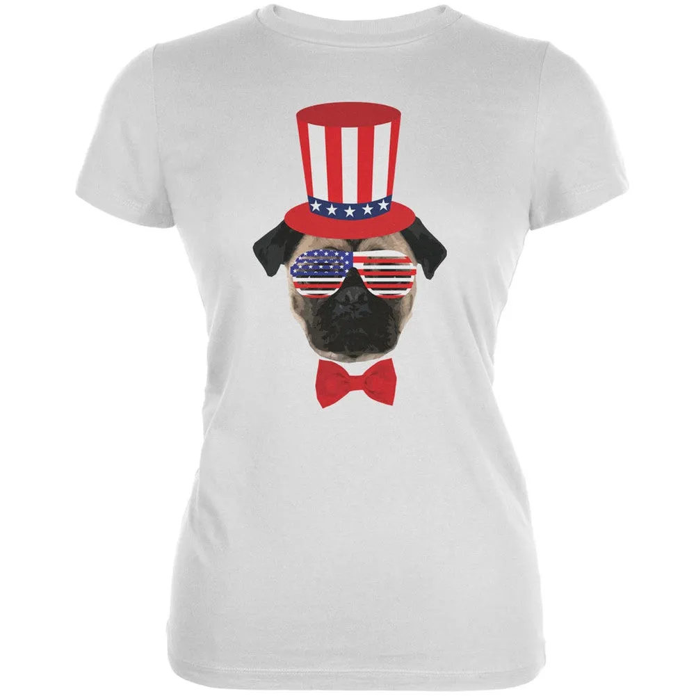 4th of July Funny Pug Navy Juniors Soft T-Shirt