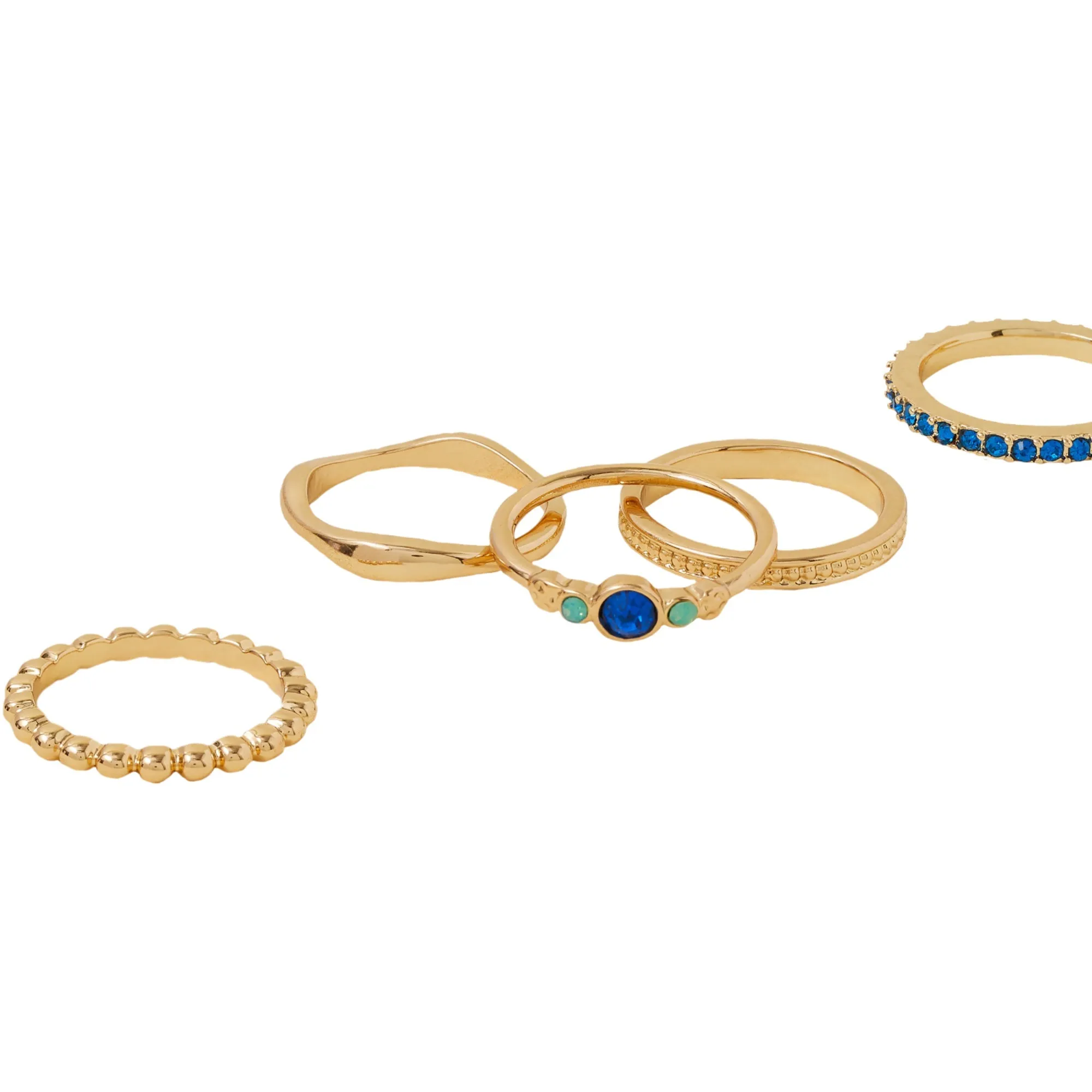 Accessorize London Women's Blue Gem Band Rings Pack of 5-Small