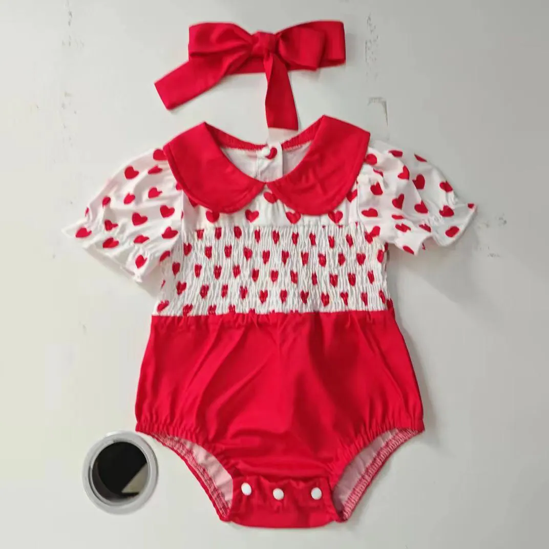 Baby Girls Color-blocking Love heart Rompers Wholesale 24030151