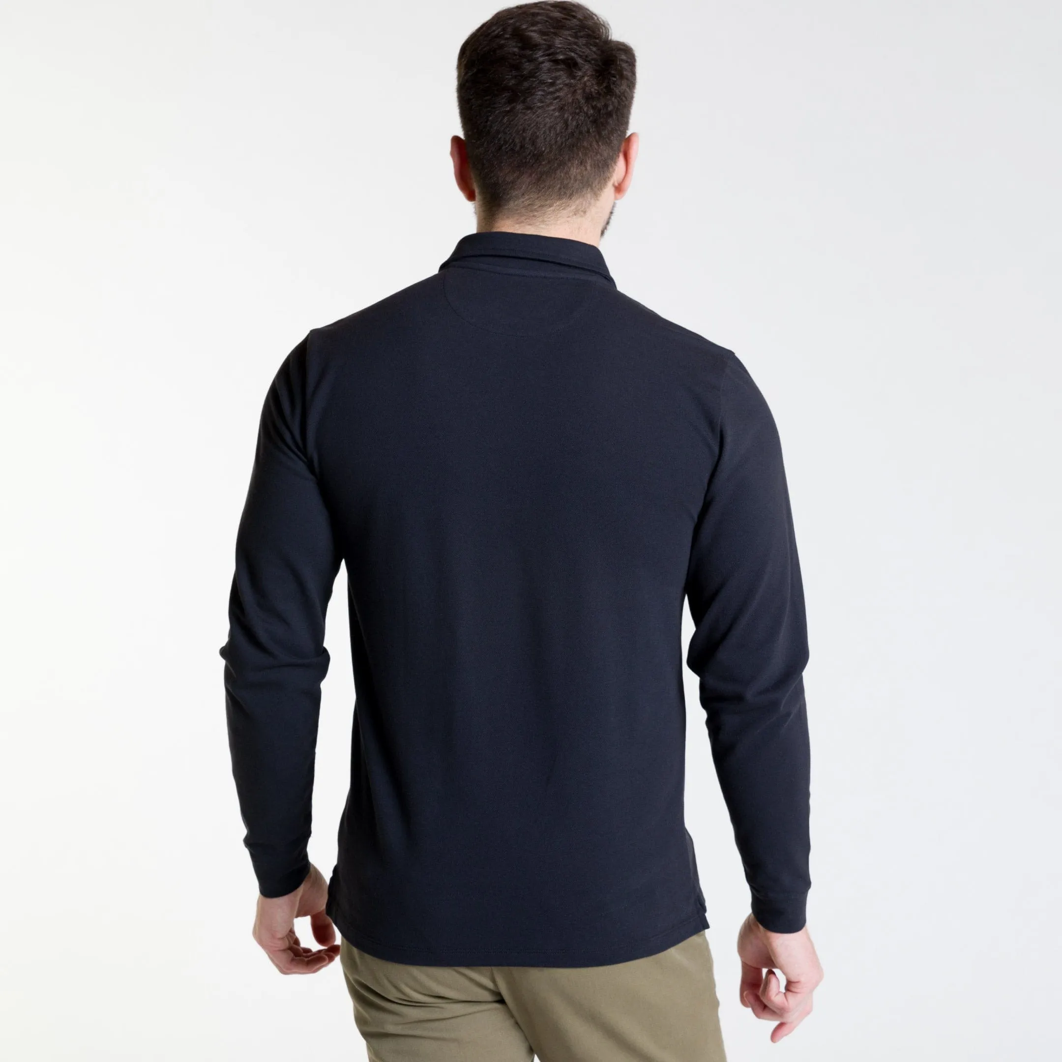 Black Pique Long Sleeve Polo