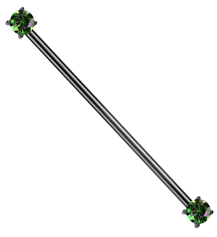 Black PVD Prong Black Aurora CZ Threadless Titanium Industrial Barbell