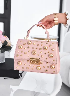 Borsa rosa con borchie a sfera oro e tracolla B231