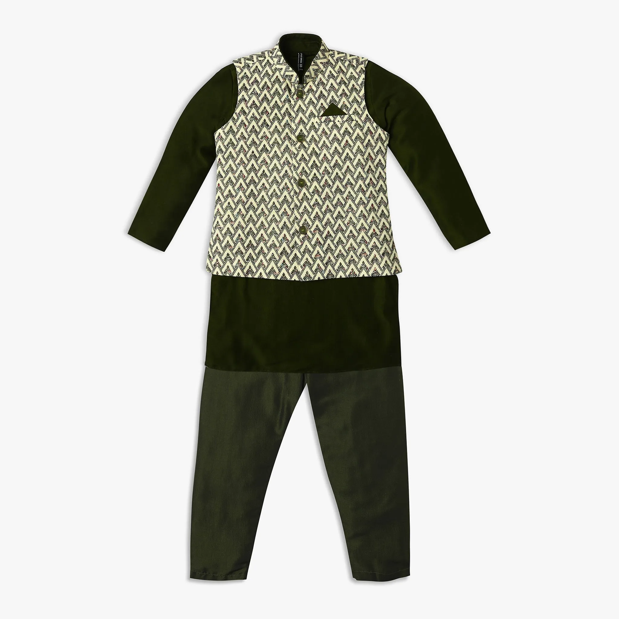 Boys Regular Fit Embellished Kurta & Pant with Jacket Set