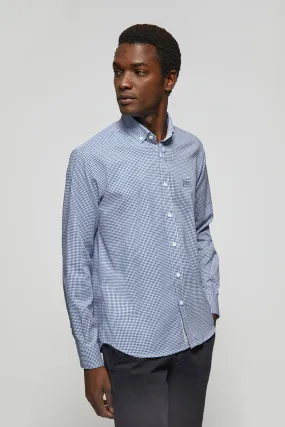 Camisa azul marino a cuadros vichy con detalle bordado