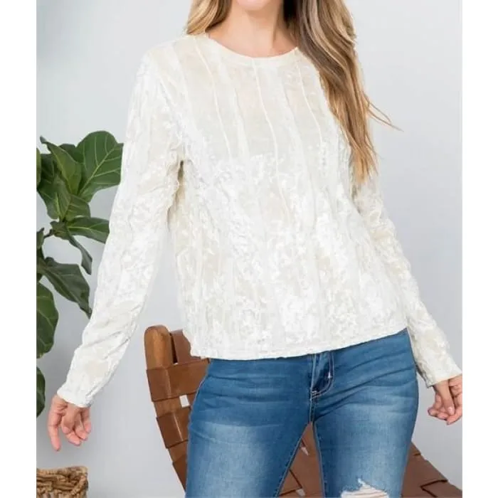 Cream Crushed Velvet & Lace Top