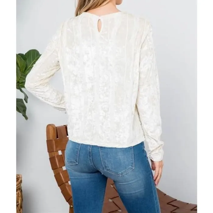 Cream Crushed Velvet & Lace Top