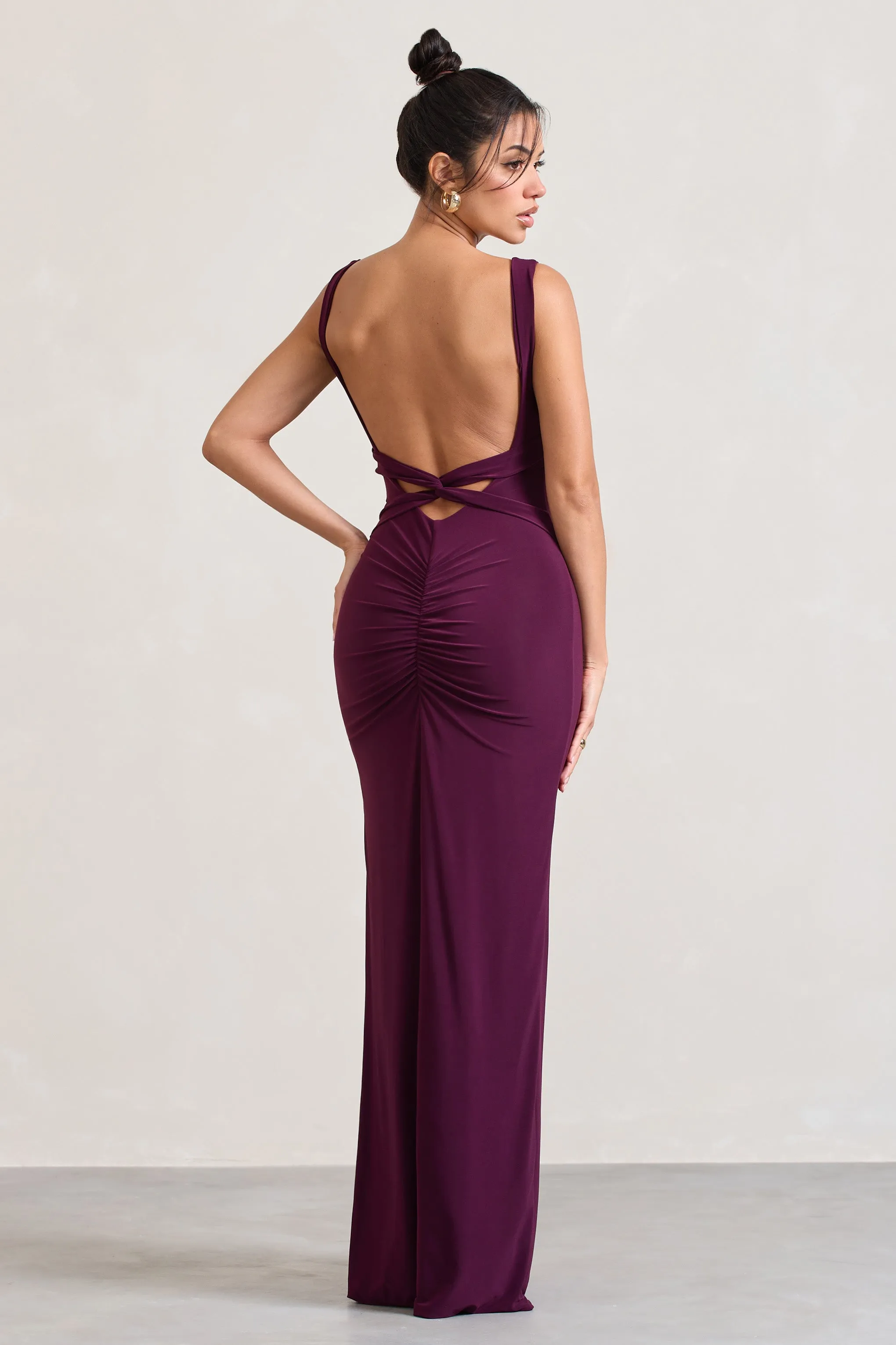 Elle | Plum Square-Neck Open-Back Split Maxi Dress