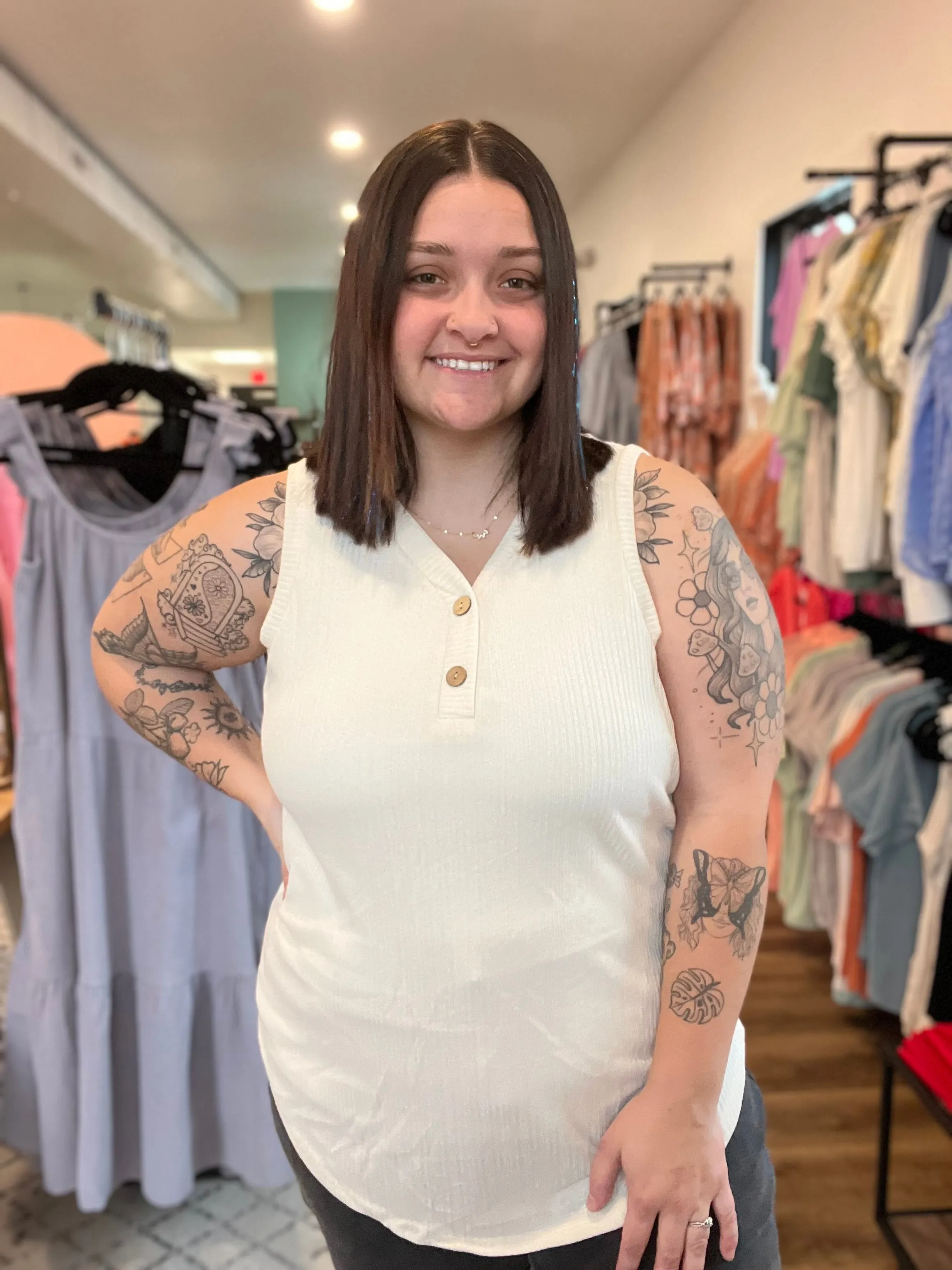 Essential Ivory Henley Tank Top