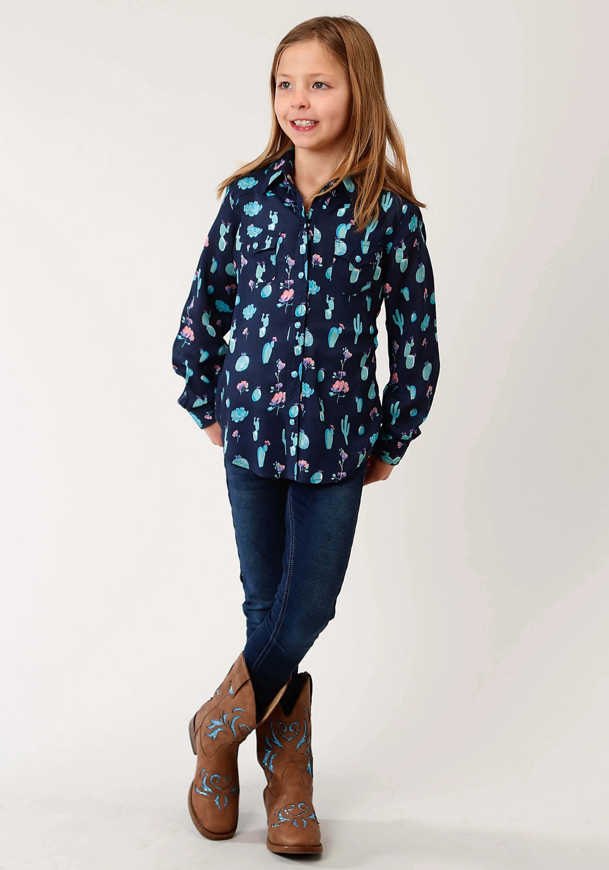 Girl's Blue Roper Cactus Print Shirt