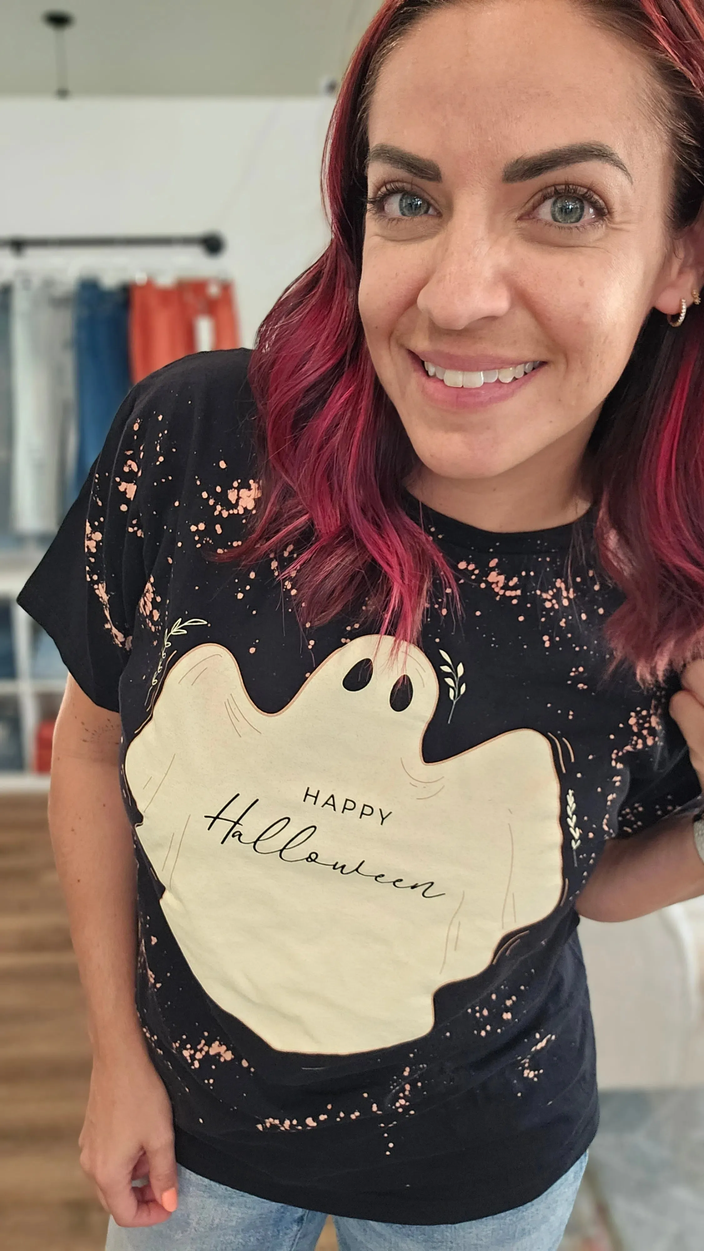 Happy Halloween Bleach Splattered Ghost Tee