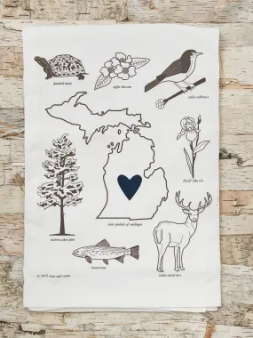 Love My State Michigan Icons With A Navy Heart Towel