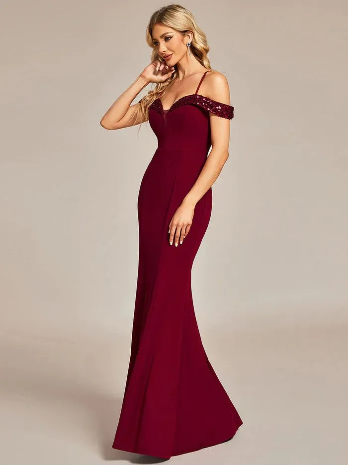 Off Shoulder Mermaid Sequin Detail Bridesmaid Dress