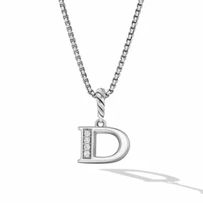 Pavé Initial Pendant Necklace in Sterling Silver with Diamond D