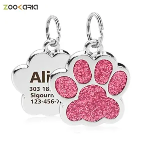 Personalized Dog Cat Tags Engraved Cat Dog Puppy Pet ID Name Collar Tag Pendant Pet Accessories Paw Glitter Pendant