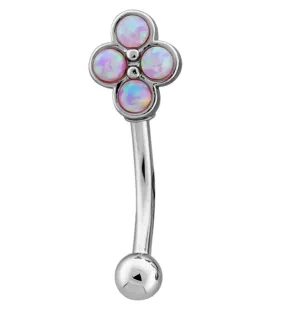 Pink Opalite Beaded Quad Stainless Steel Curved Barbell