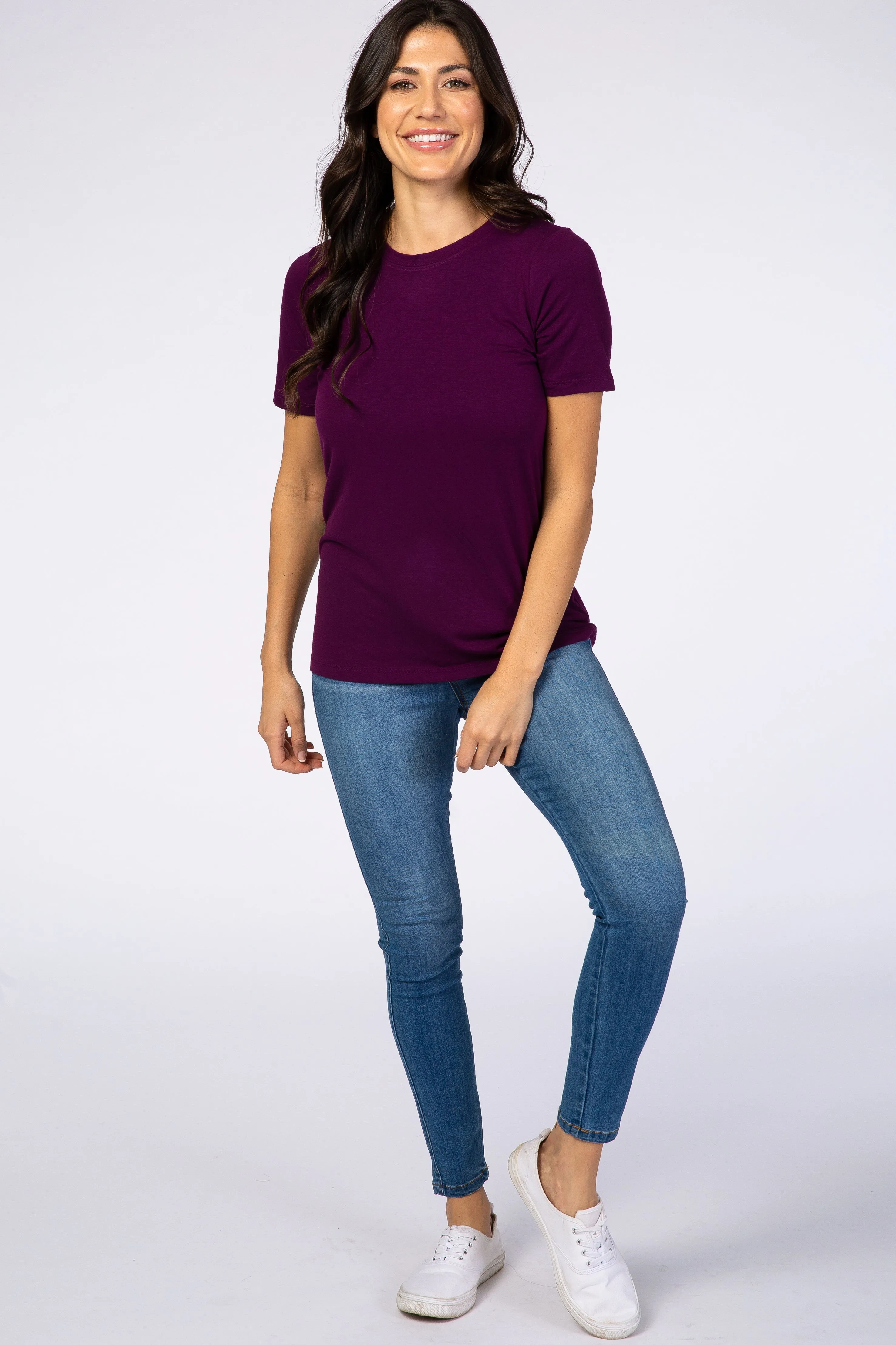 Plum Crew Neck Short Sleeve Top