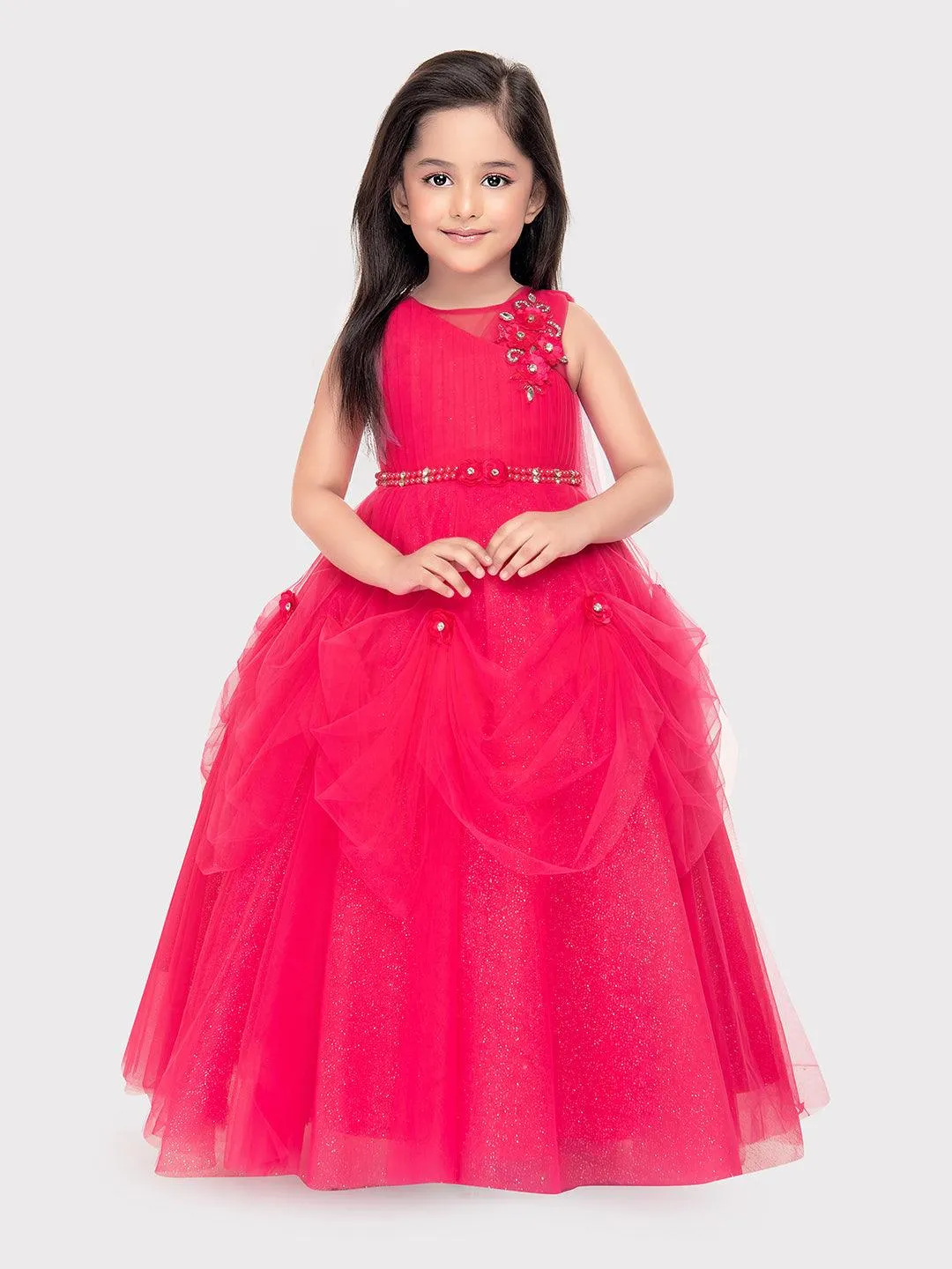 Rani Coloured Imported Net Gown For Girls \ Ball Gown For Girls \ Birthday Dress For Girls