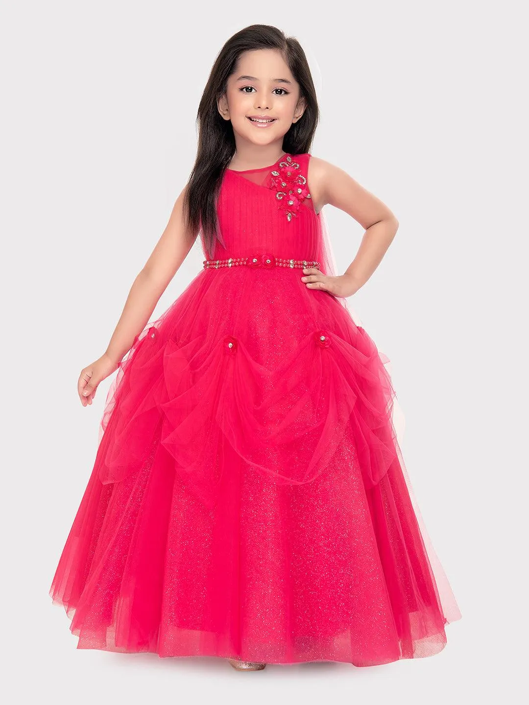 Rani Coloured Imported Net Gown For Girls \ Ball Gown For Girls \ Birthday Dress For Girls