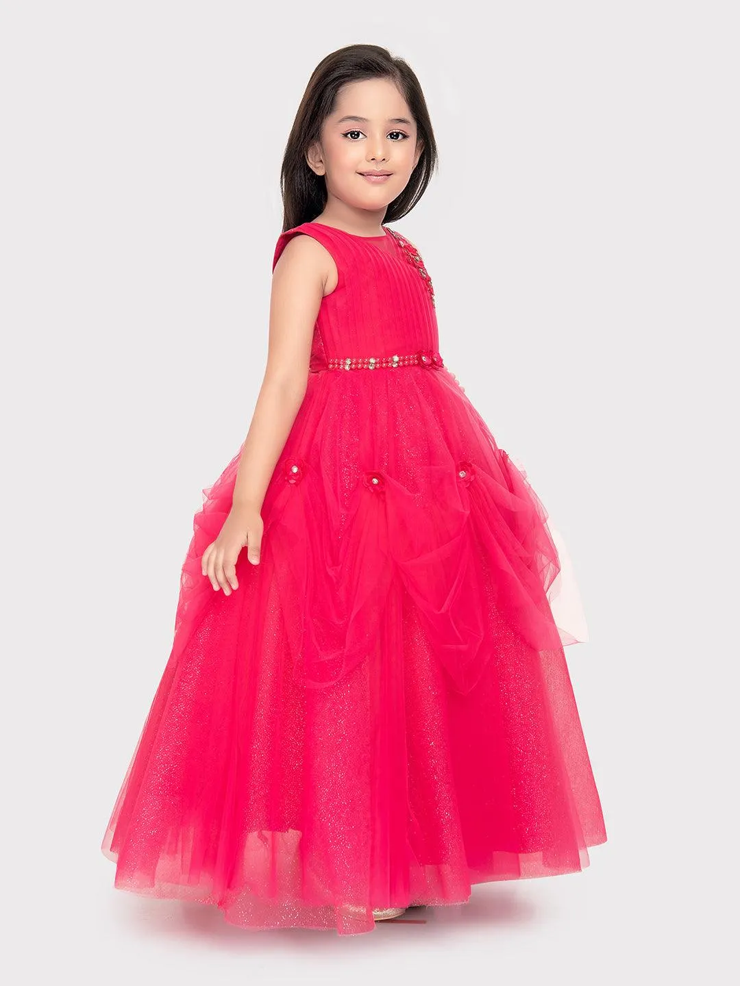 Rani Coloured Imported Net Gown For Girls \ Ball Gown For Girls \ Birthday Dress For Girls