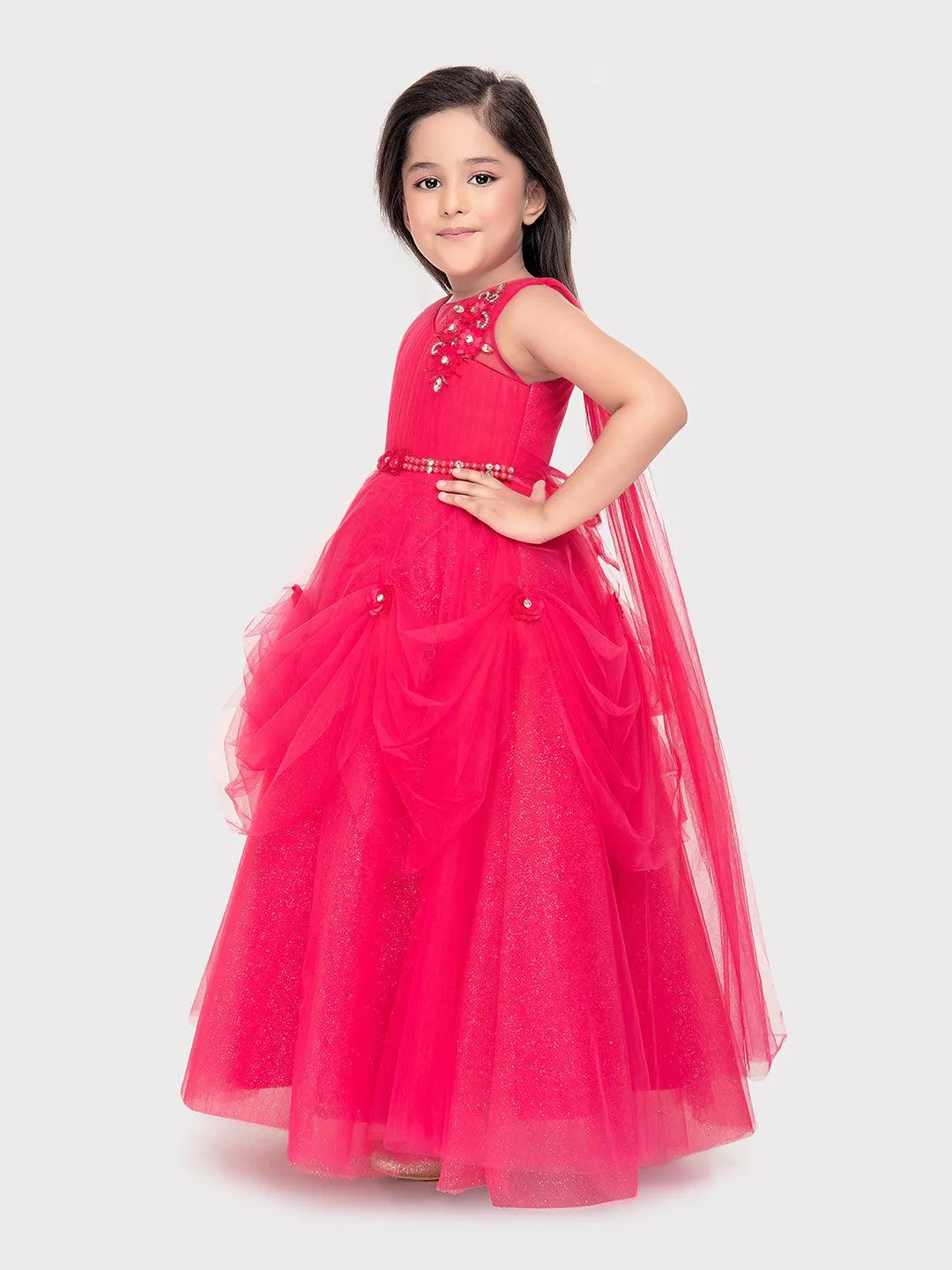 Rani Coloured Imported Net Gown For Girls \ Ball Gown For Girls \ Birthday Dress For Girls