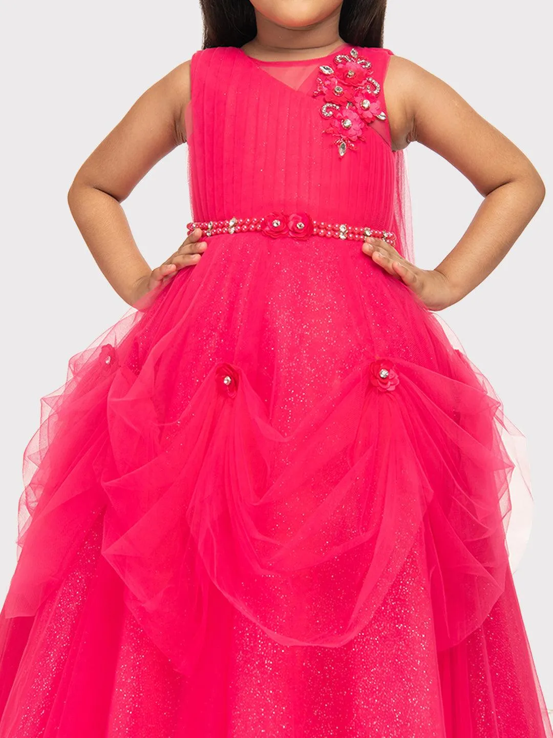 Rani Coloured Imported Net Gown For Girls \ Ball Gown For Girls \ Birthday Dress For Girls