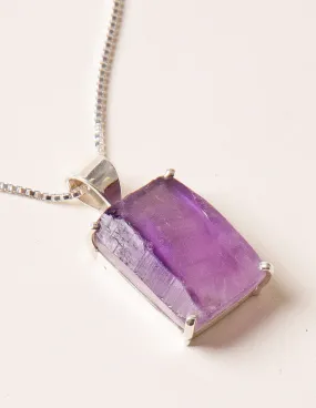 Raw Amethyst Square Gemstone Pendant - One of a Kind