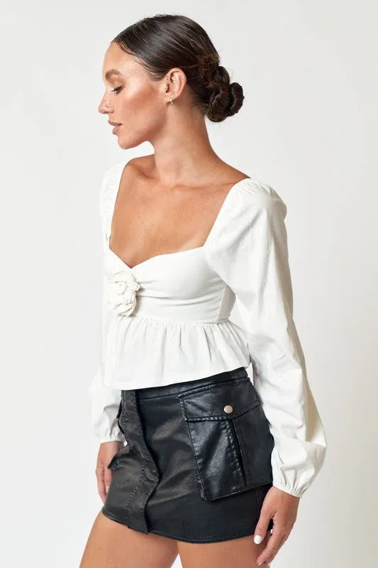 Rosette Front Balloon Sleeve Top