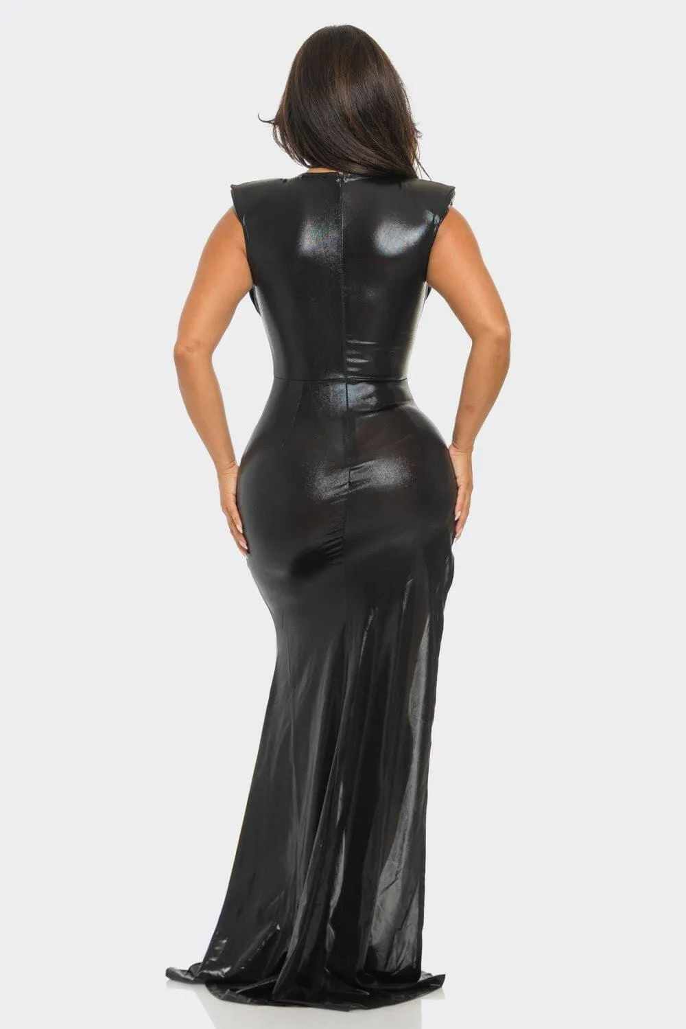 Shiny Metallic Maxi Dress - Black