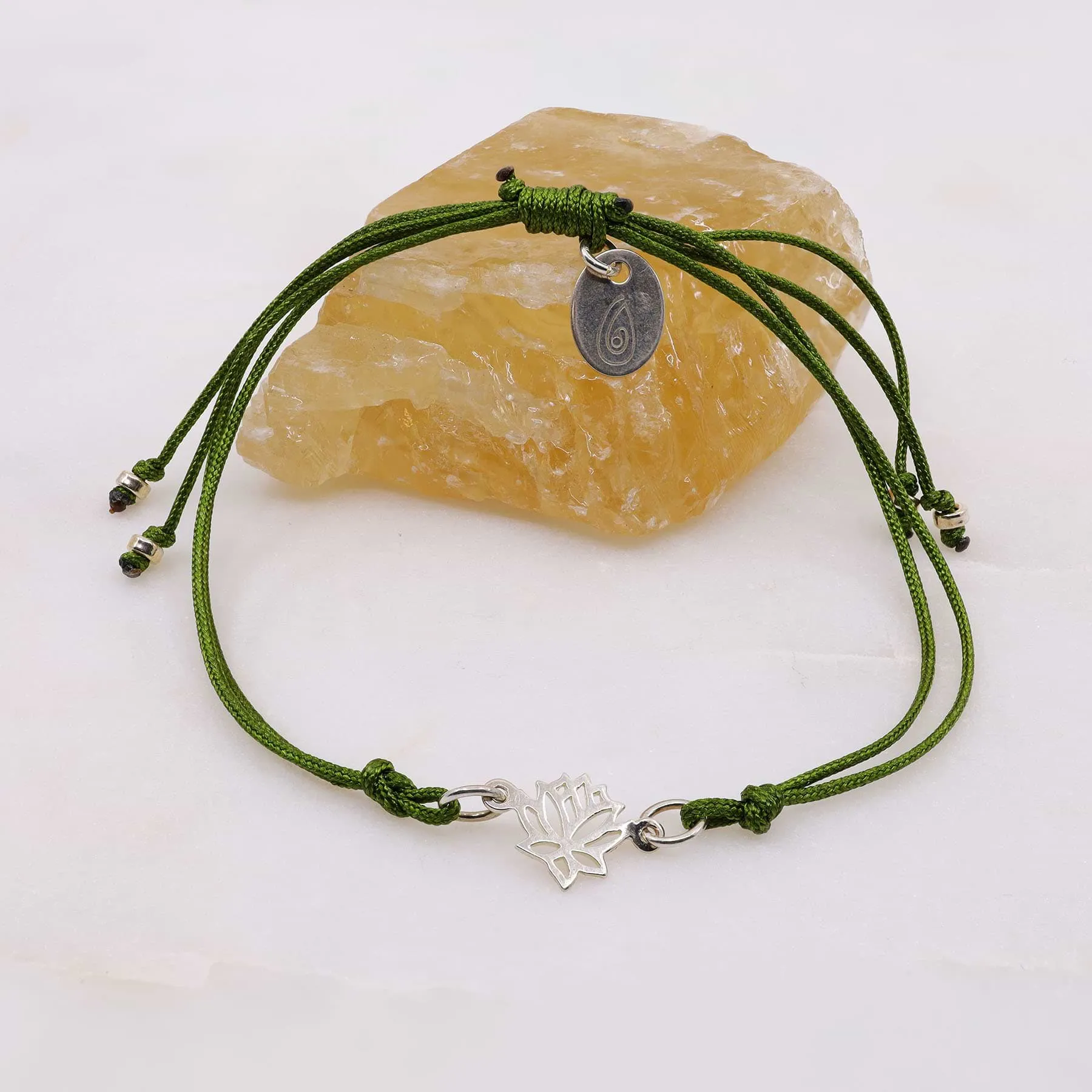 Silver Lotus Blossom Cord Bracelet