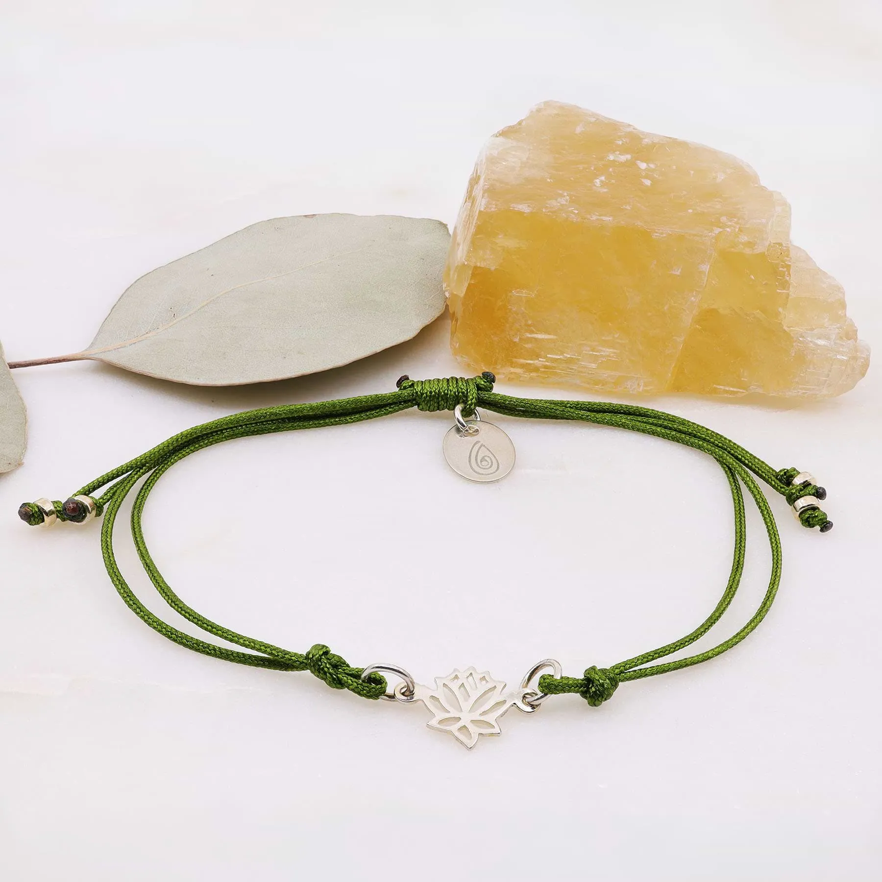 Silver Lotus Blossom Cord Bracelet