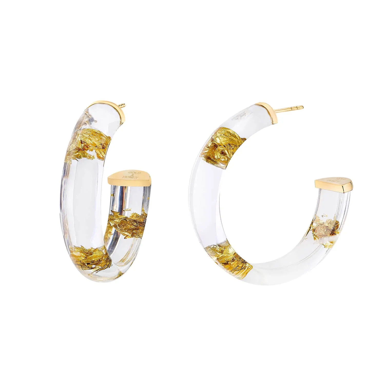 Small Gold Leaf Lucite Hoop Earrings