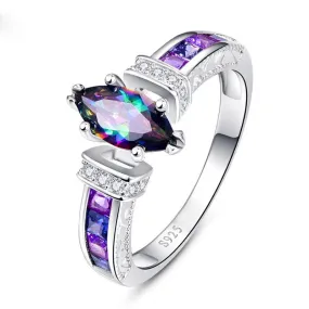 Sterling Silver Marquise Cut Rainbow Topaz Amethyst Ring