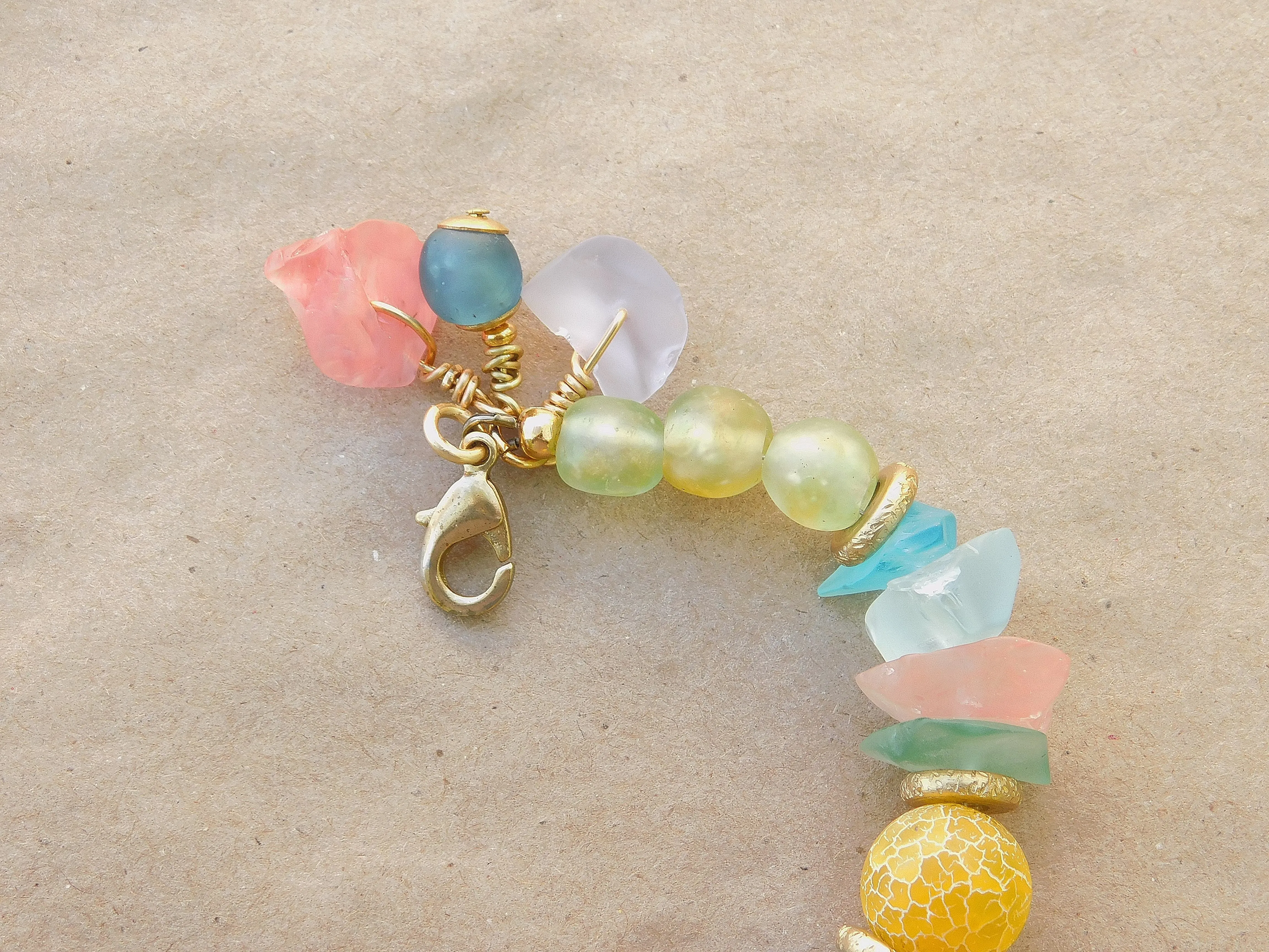 Stunning Sea Glass, Recycled Glass  and Colorful Matte Agate Bracelet