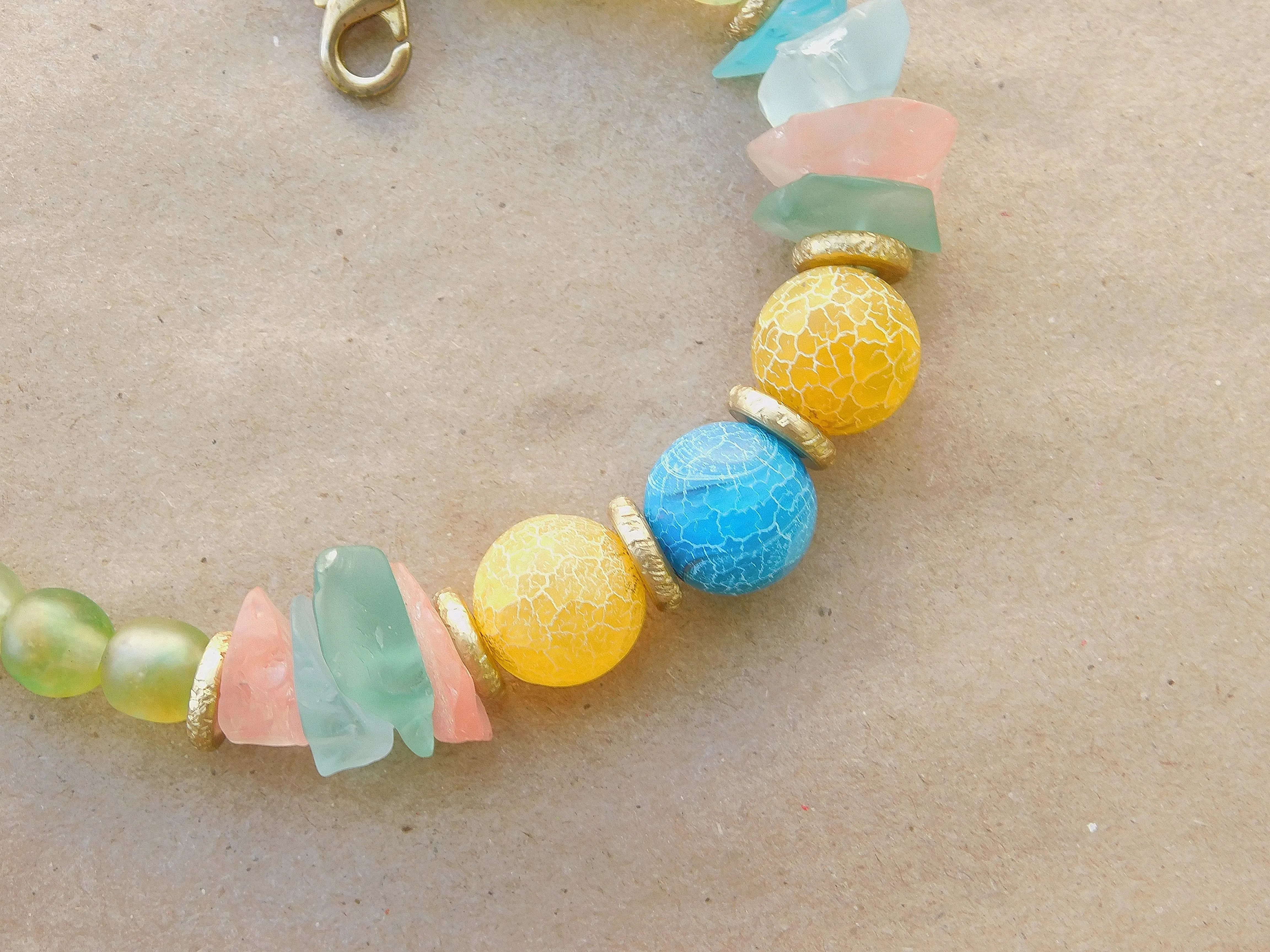 Stunning Sea Glass, Recycled Glass  and Colorful Matte Agate Bracelet