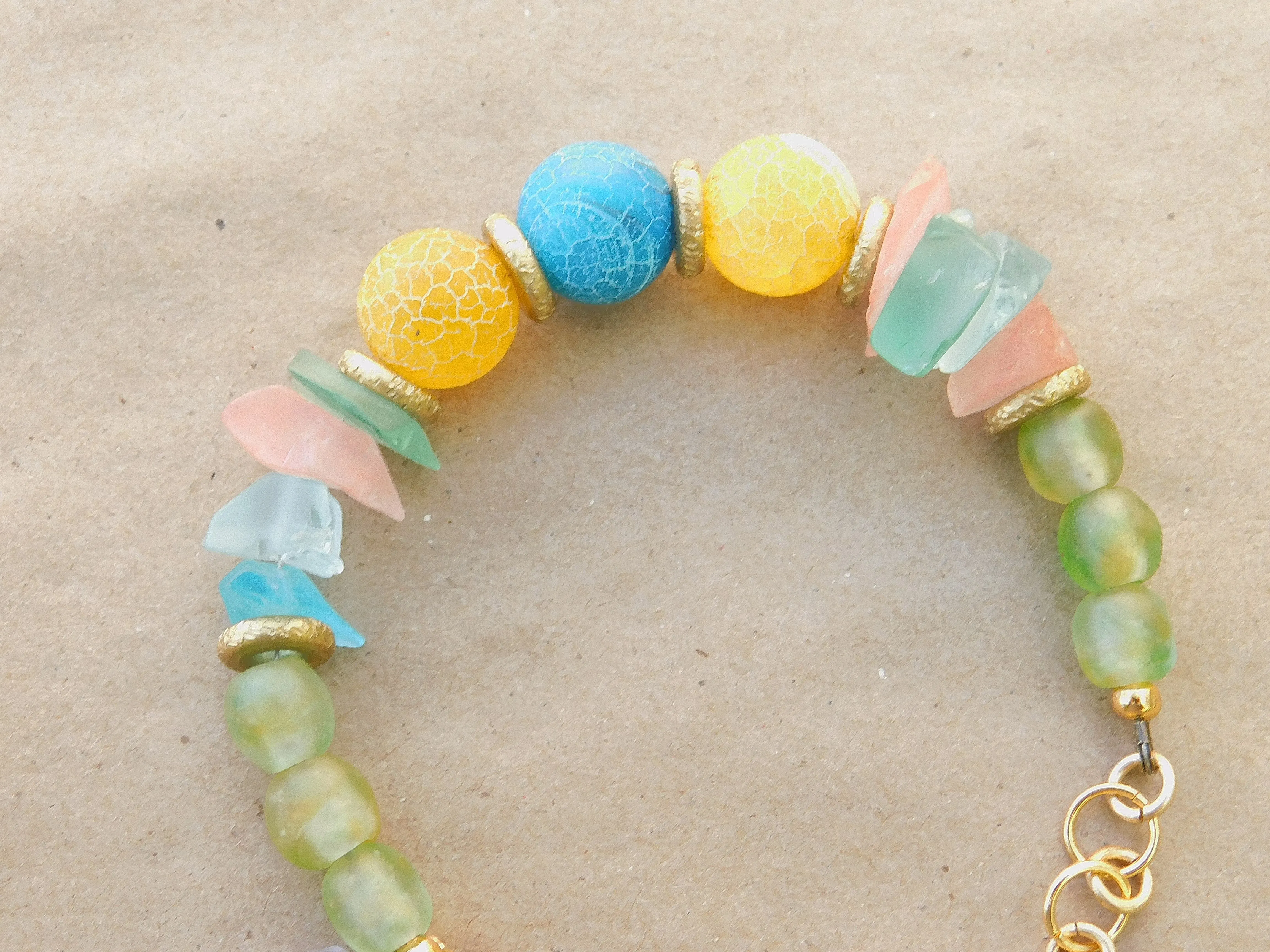 Stunning Sea Glass, Recycled Glass  and Colorful Matte Agate Bracelet