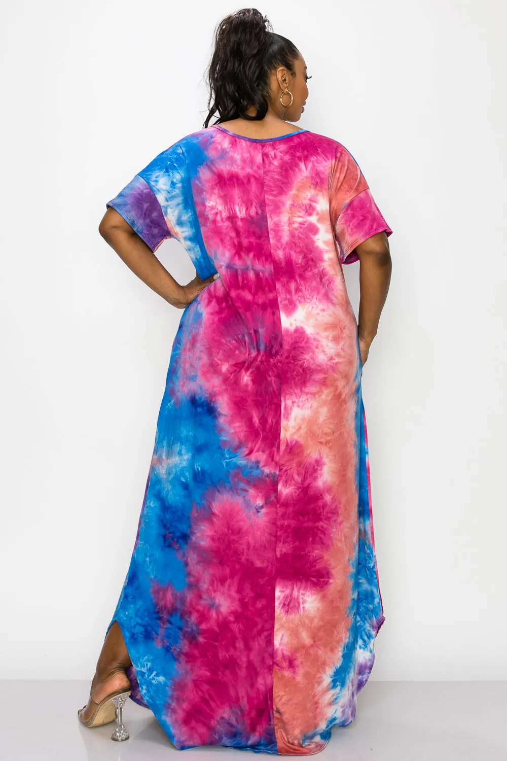 Tie Dye Short Sleeve Maxi Dress