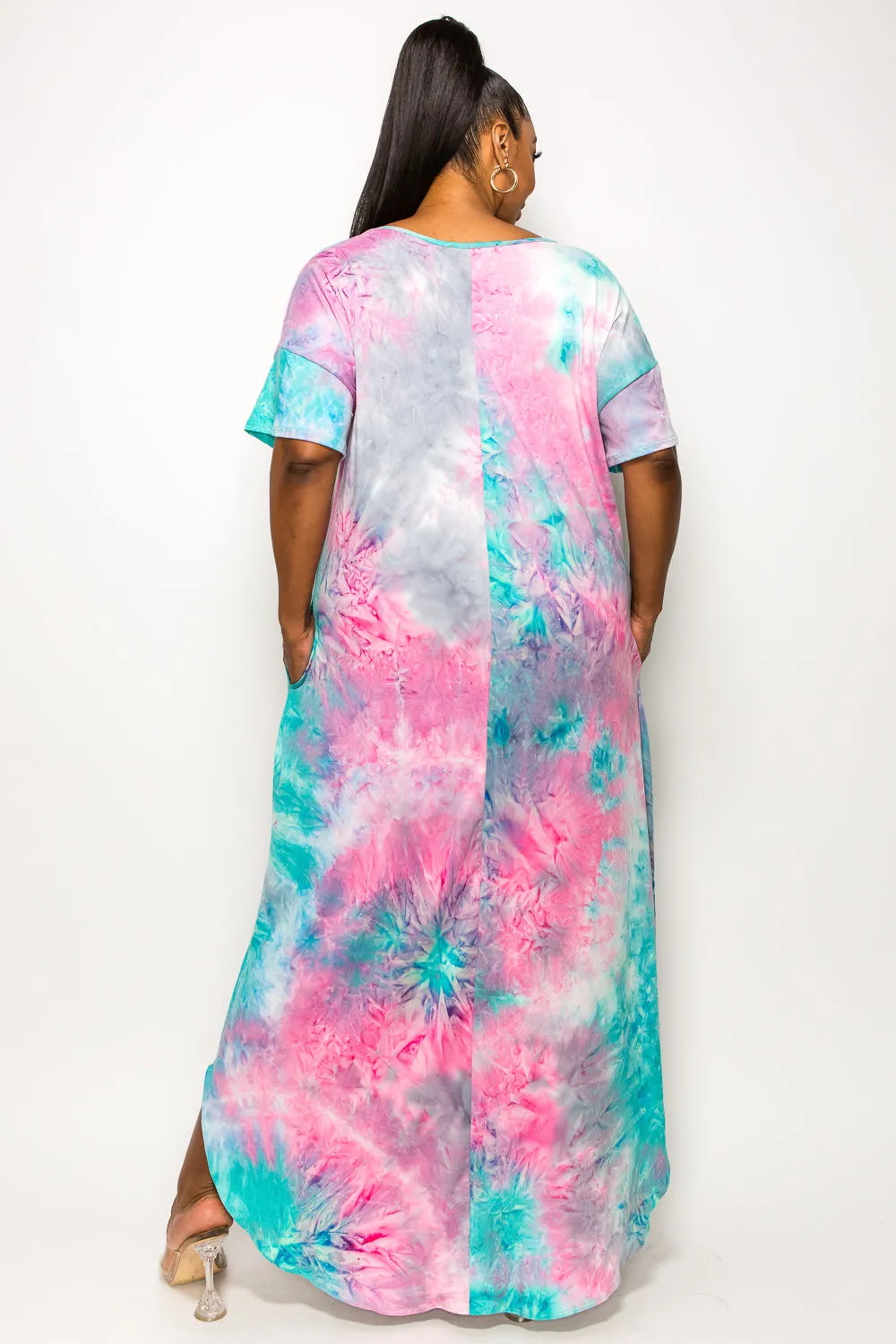 Tie Dye Short Sleeve Maxi Dress