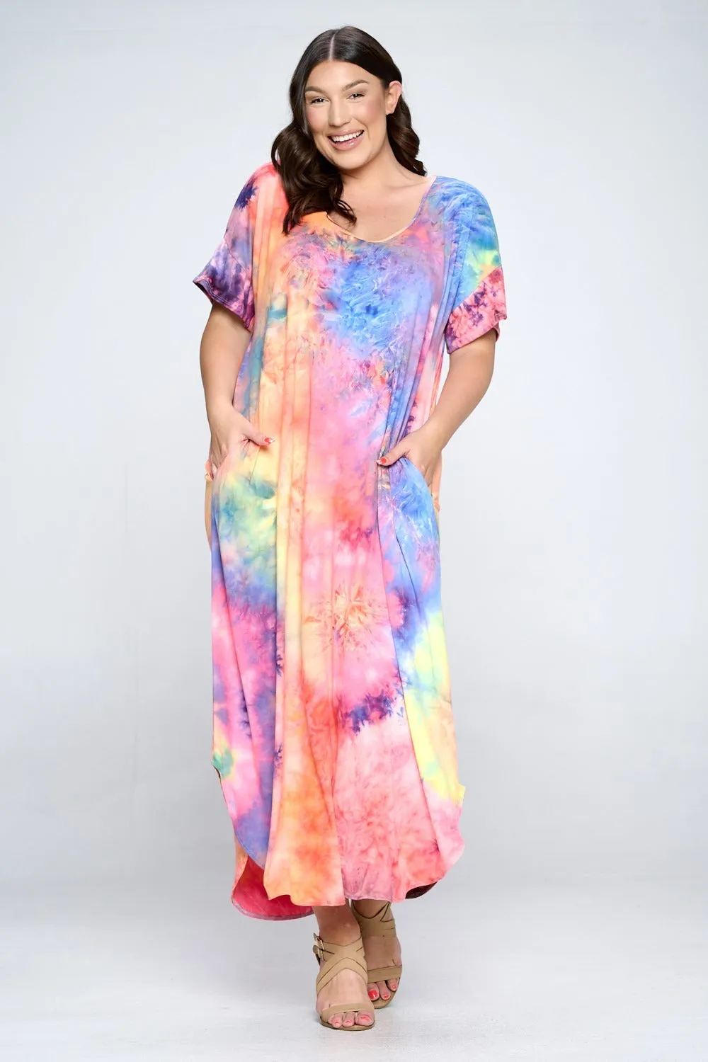 Tie Dye Short Sleeve Maxi Dress