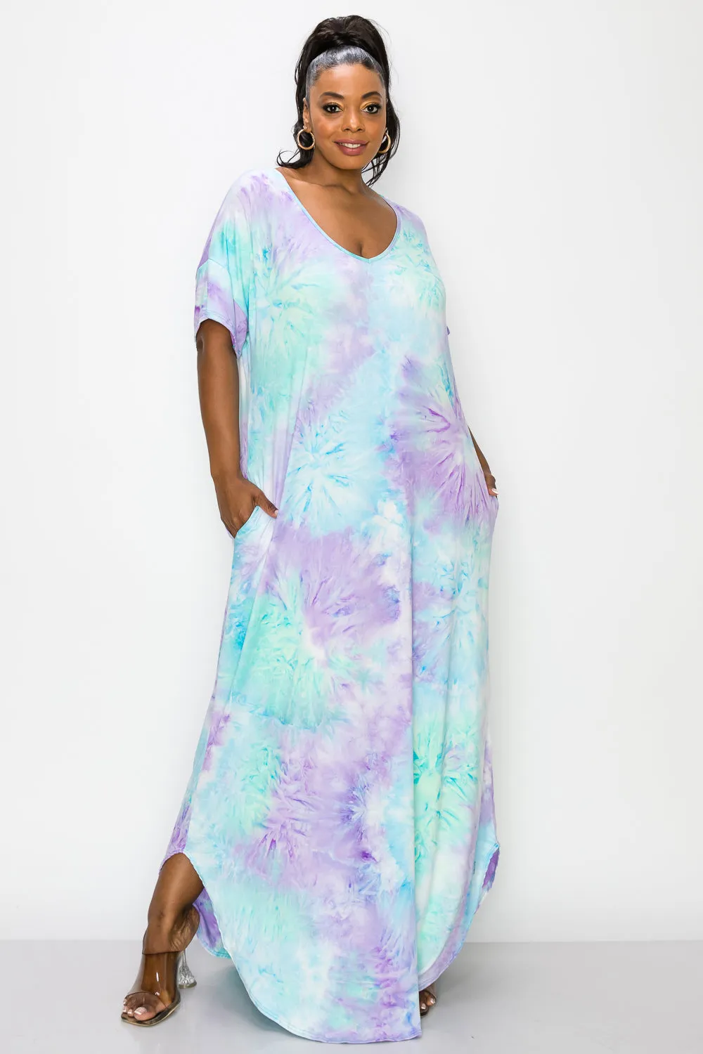 Tie Dye Short Sleeve Maxi Dress