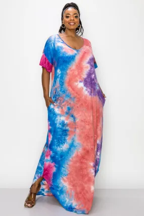 Tie Dye Short Sleeve Maxi Dress