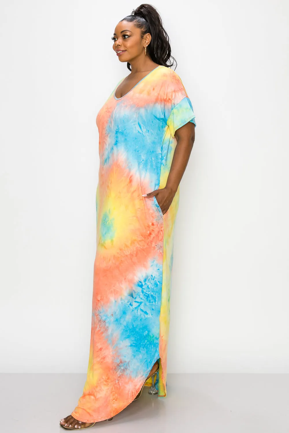 Tie Dye Short Sleeve Maxi Dress