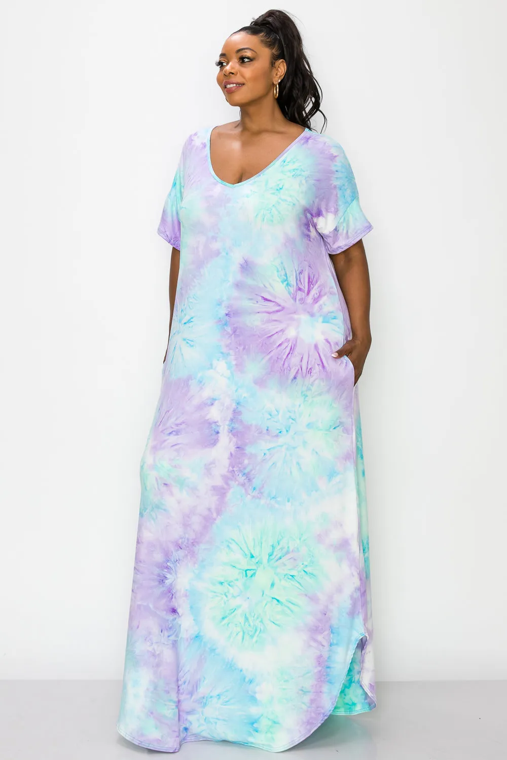 Tie Dye Short Sleeve Maxi Dress