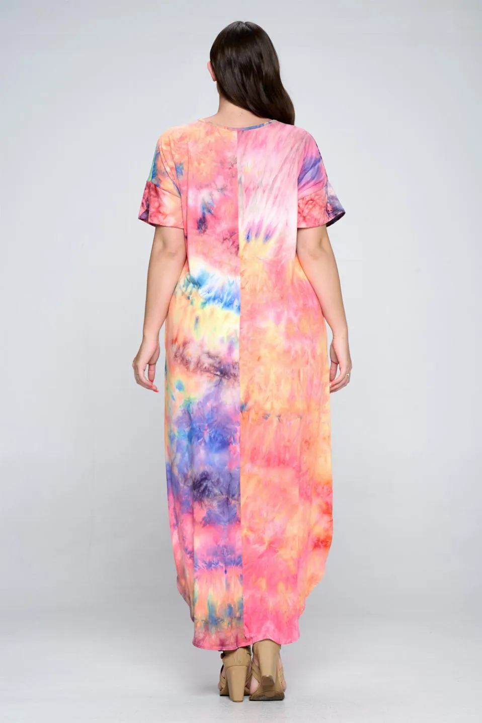 Tie Dye Short Sleeve Maxi Dress