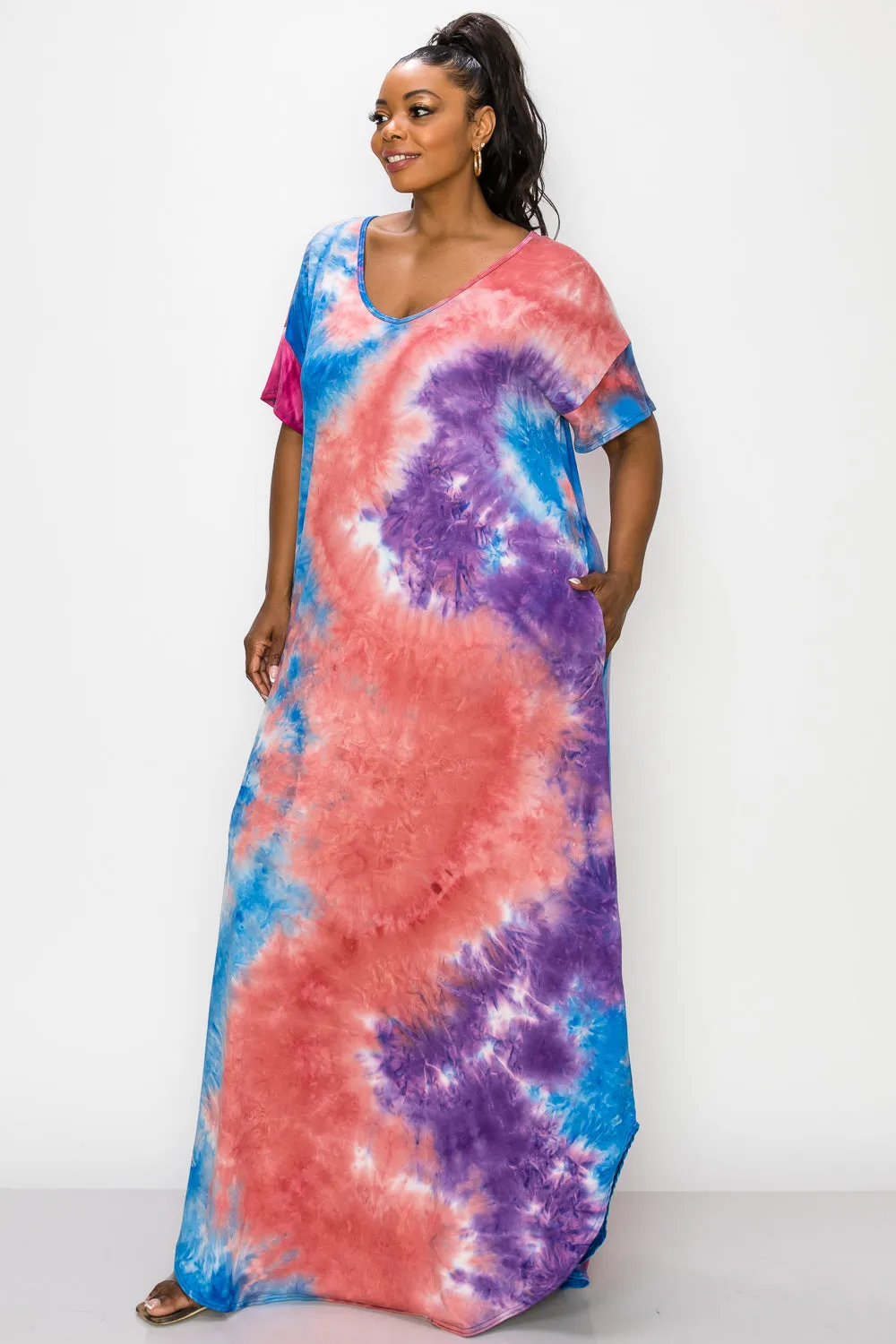 Tie Dye Short Sleeve Maxi Dress