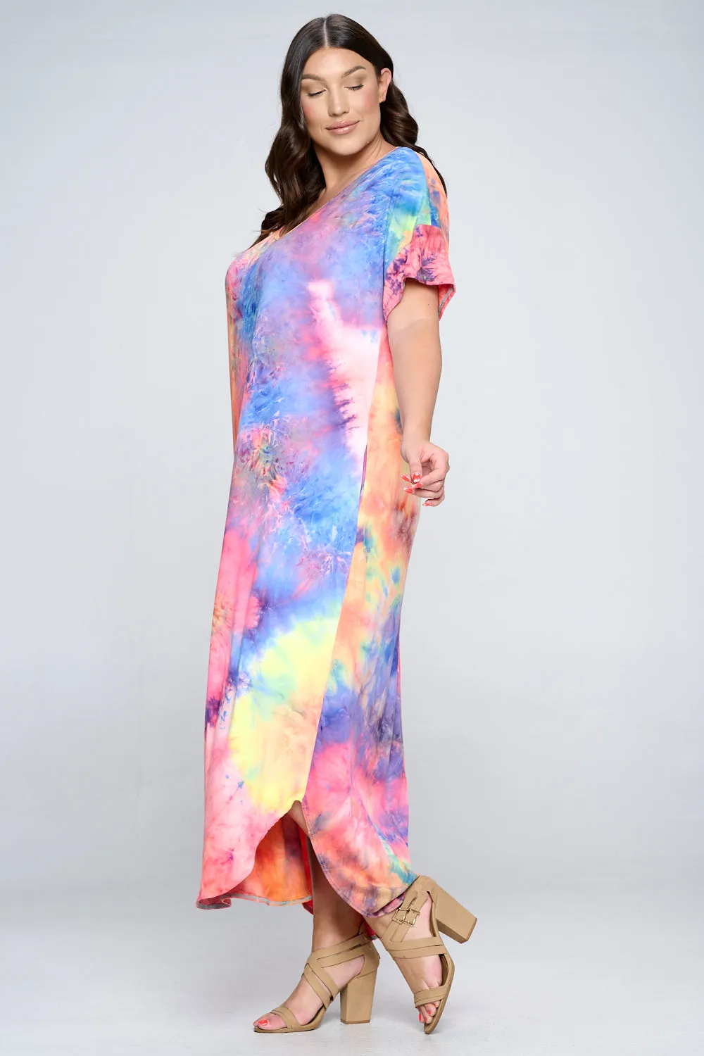 Tie Dye Short Sleeve Maxi Dress