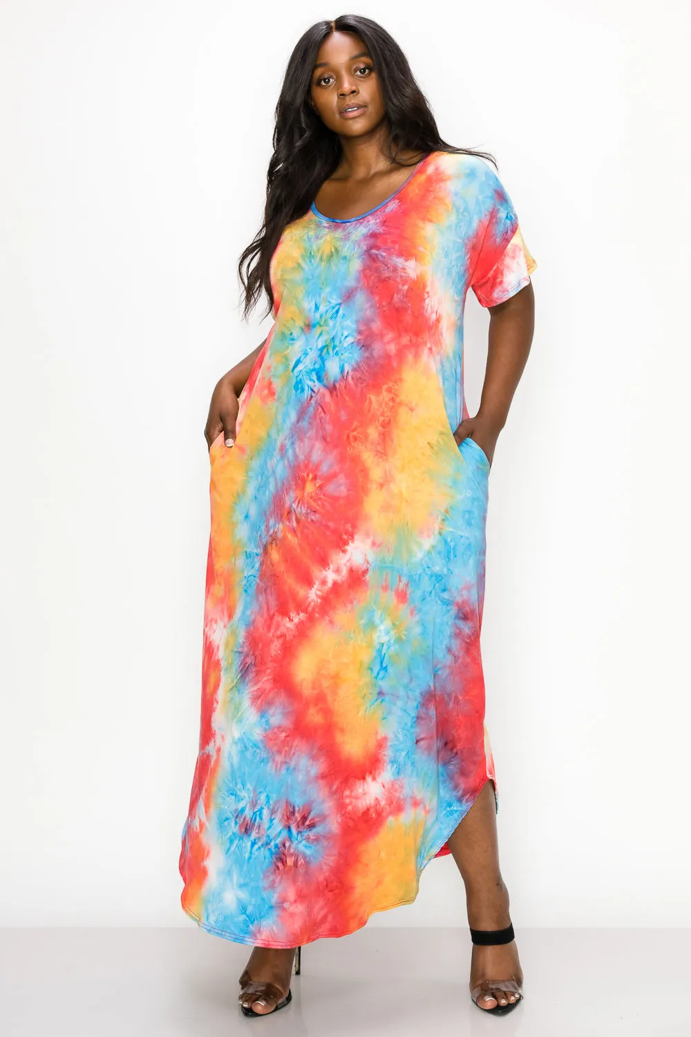 Tie Dye Short Sleeve Maxi Dress